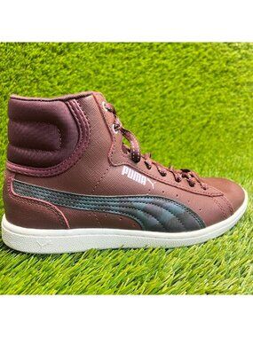 Puma Vikky Mid Womens Size 6 Burgundy Blue White Athletic Leather Shoes Sneakers